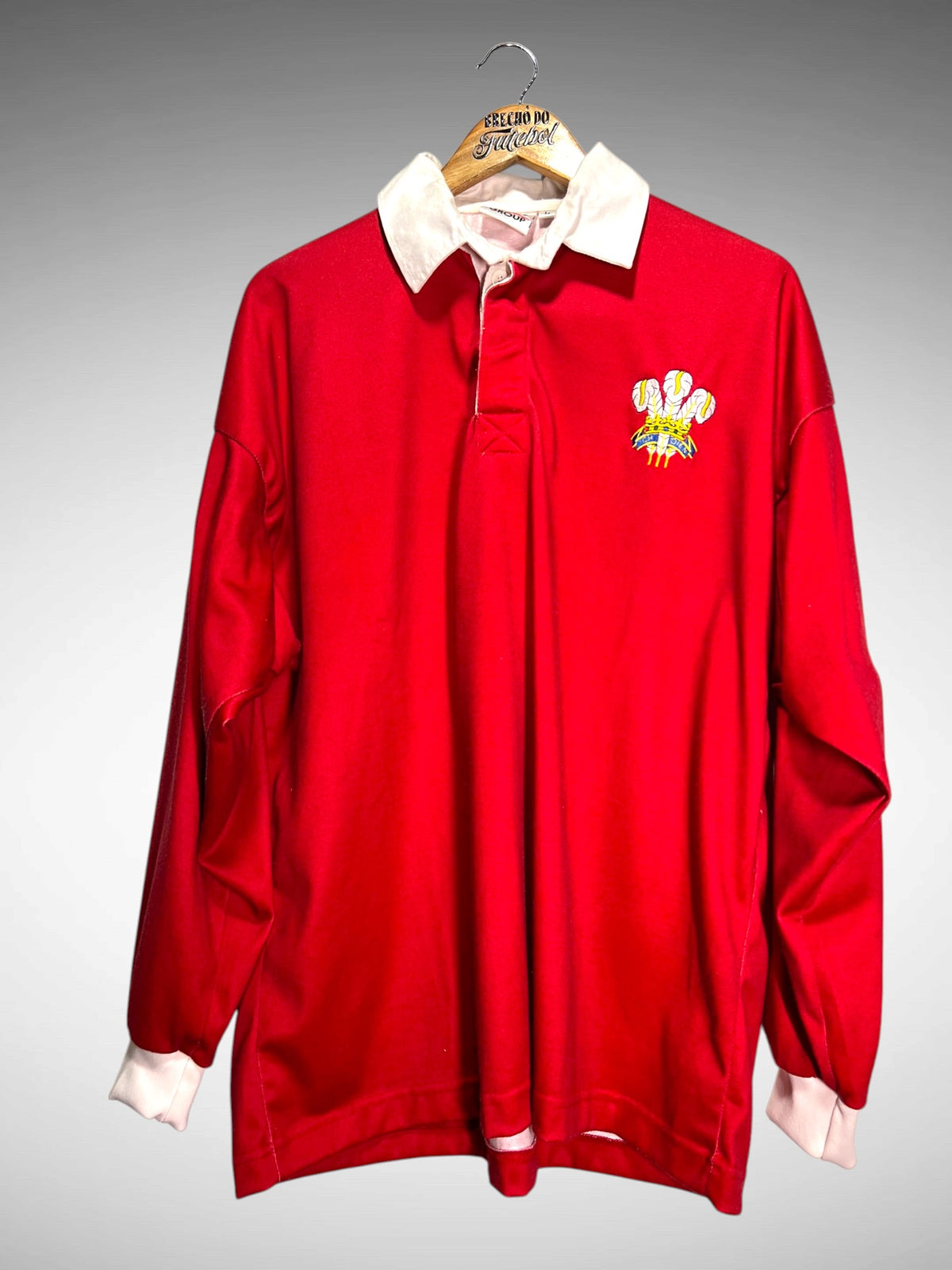 País de Gales Rugby Retrô 1980's Primeira Camisa Tam G Mangas Longas.