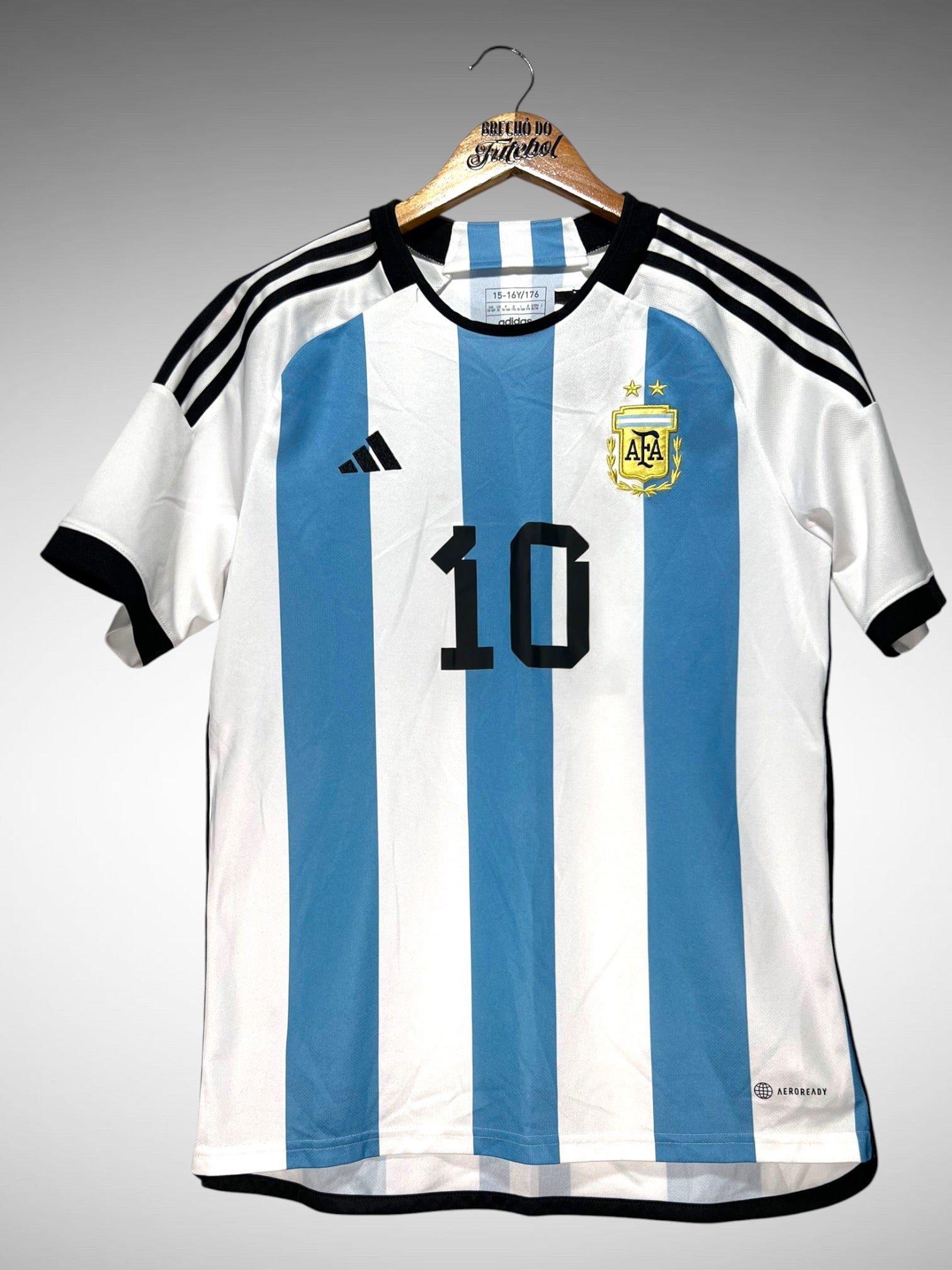 Argentina 2022 Primeira Camisa Tam 16 anos Infantil N 10 Messi.